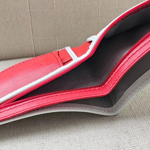Bi Color Wallet Handmade Billfold White/Red Genuine Leather Cardholdder - Picture 8 of 10